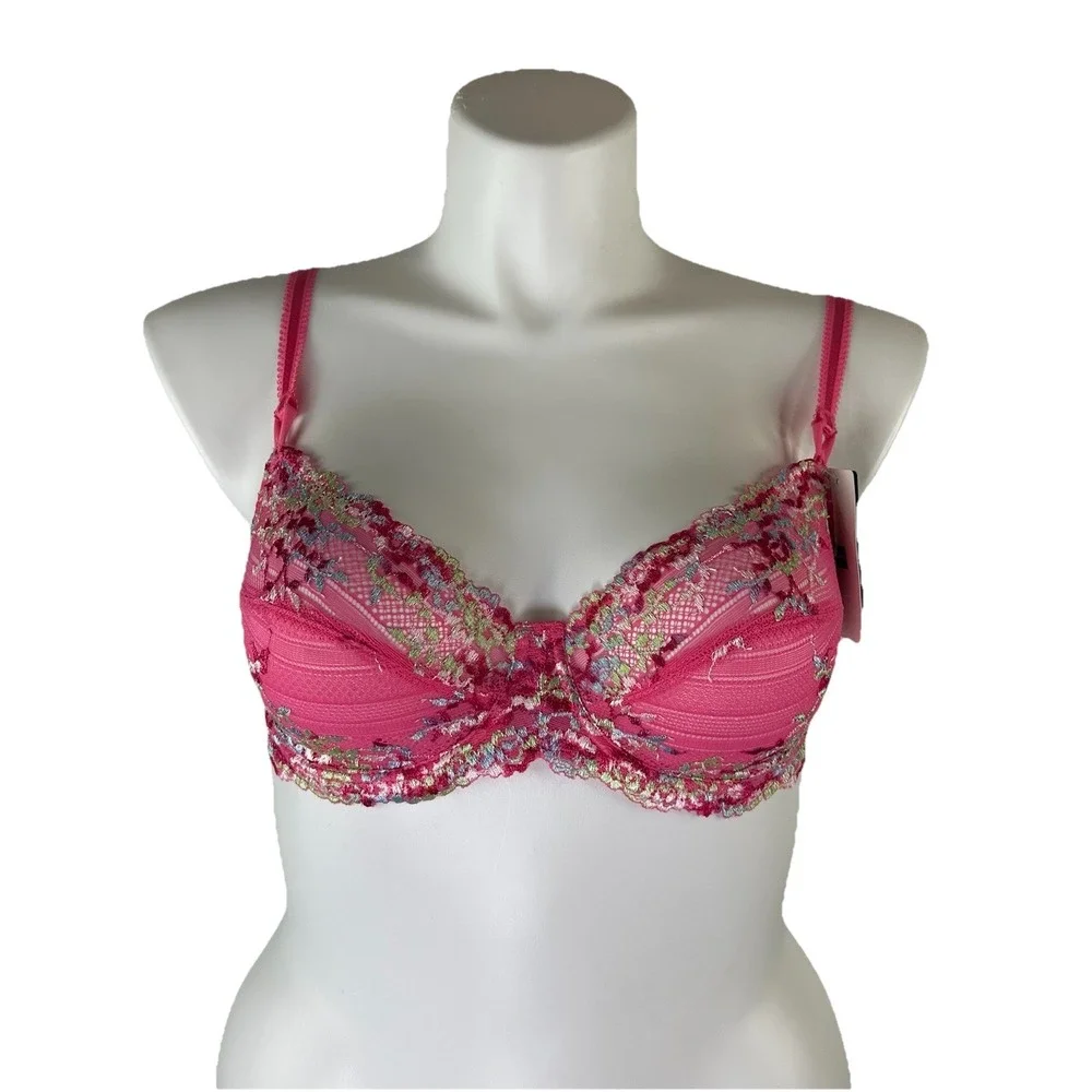 NWT Wacoal Embrace Lace Underwire Bra Hot Pink Multicolor Sexy 65191 Adjustable